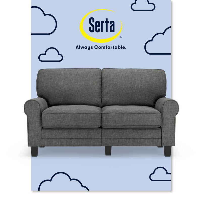 Serta Copenhagen 61" Rolled Arm Sofa, Easy Care Polyester, Soft Pillow Back, Pocket Coil Seat